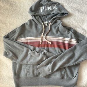 VS PINK gray striped cropped hoodie